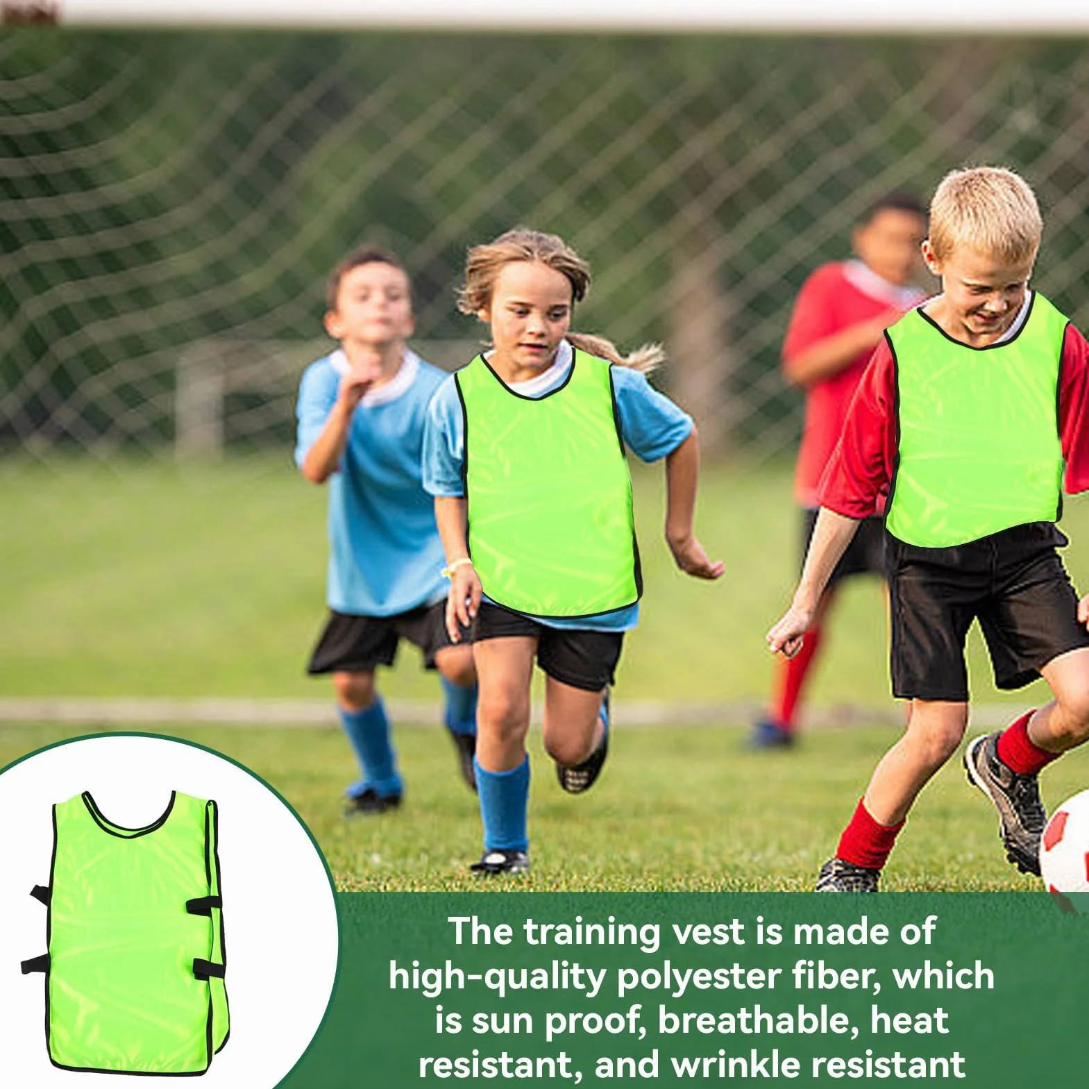 Agatige 5Pcs Débardeur d'Entraînement Enfants Gilets Ballon Dossards sans Manches Col Rond Couleurs Vives Football Rugby Vert