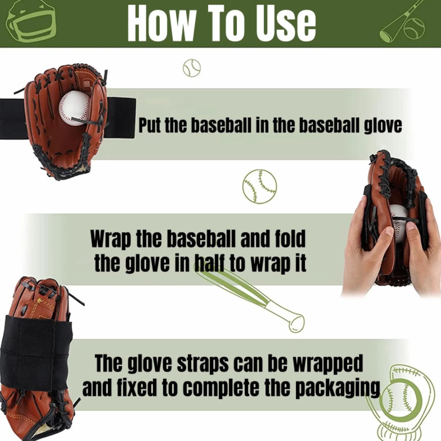 Sangles Élastiques pour Gants de Softball et Baseball Maintient la Poche Formée