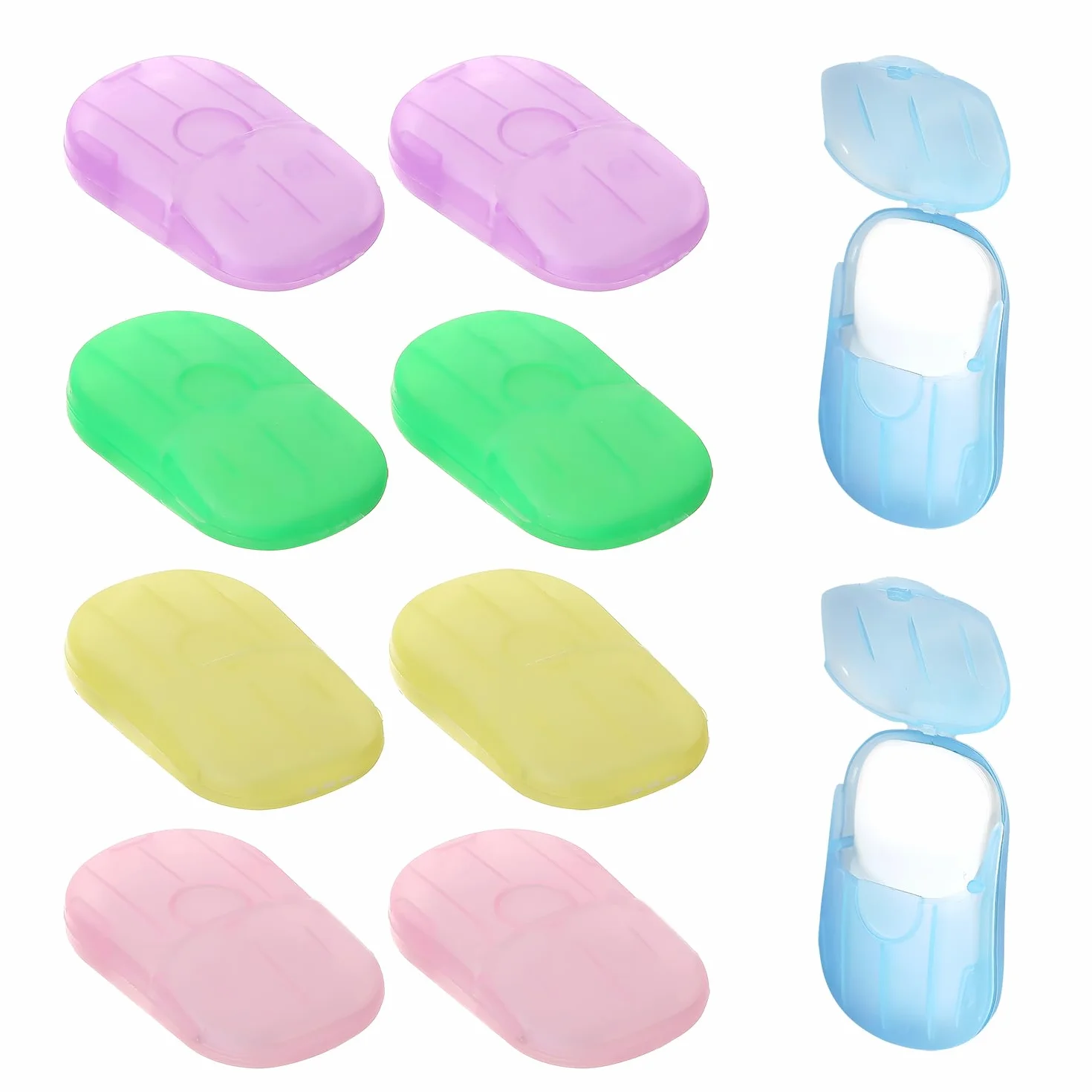 Feuille de Savon Portable 200Pcs, 10 Boîtes Ovales Mini Savon Voyage Solide, 5 Couleurs Savon Antibactérien Jetable