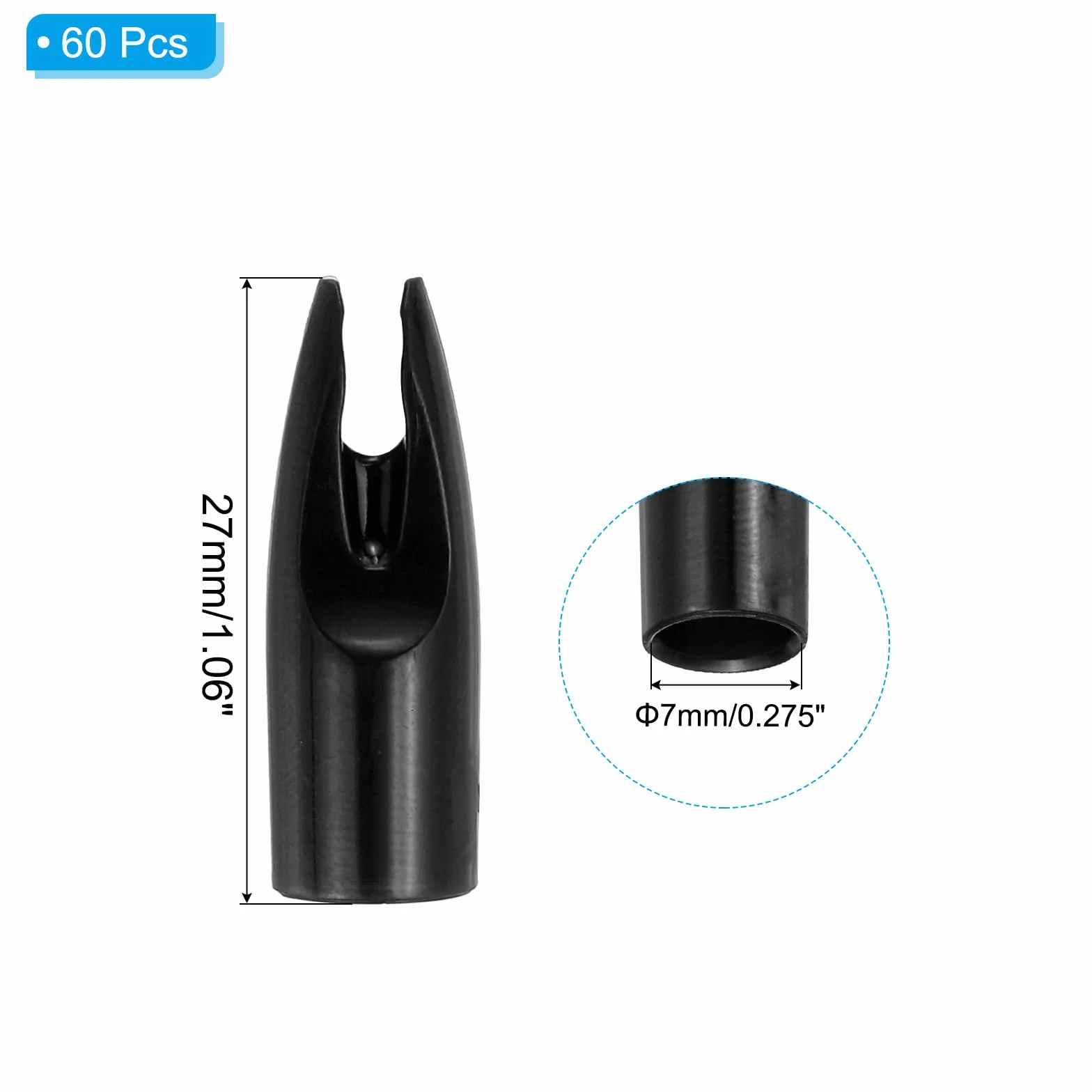 PATIKIL Tir Arc Flèches Encoches 7mm 60 pcs Plastique Colle sur Flèche Remplacement Chasse Compound Arc Recourber Classique Noir