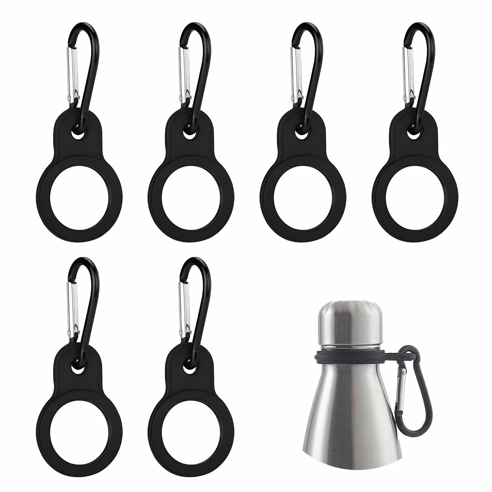 Porte Bouteille en Silicone Noir avec Mousqueton pour Randonnée Camping Voyage