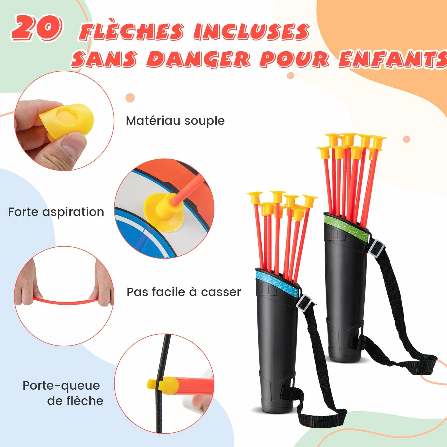 GOPLUS Arcs et Flèches Enfants, Ensemble Tir à l'arc LED avec 20 Flèches à Ventouse, 2 Carquois, Cible détachable