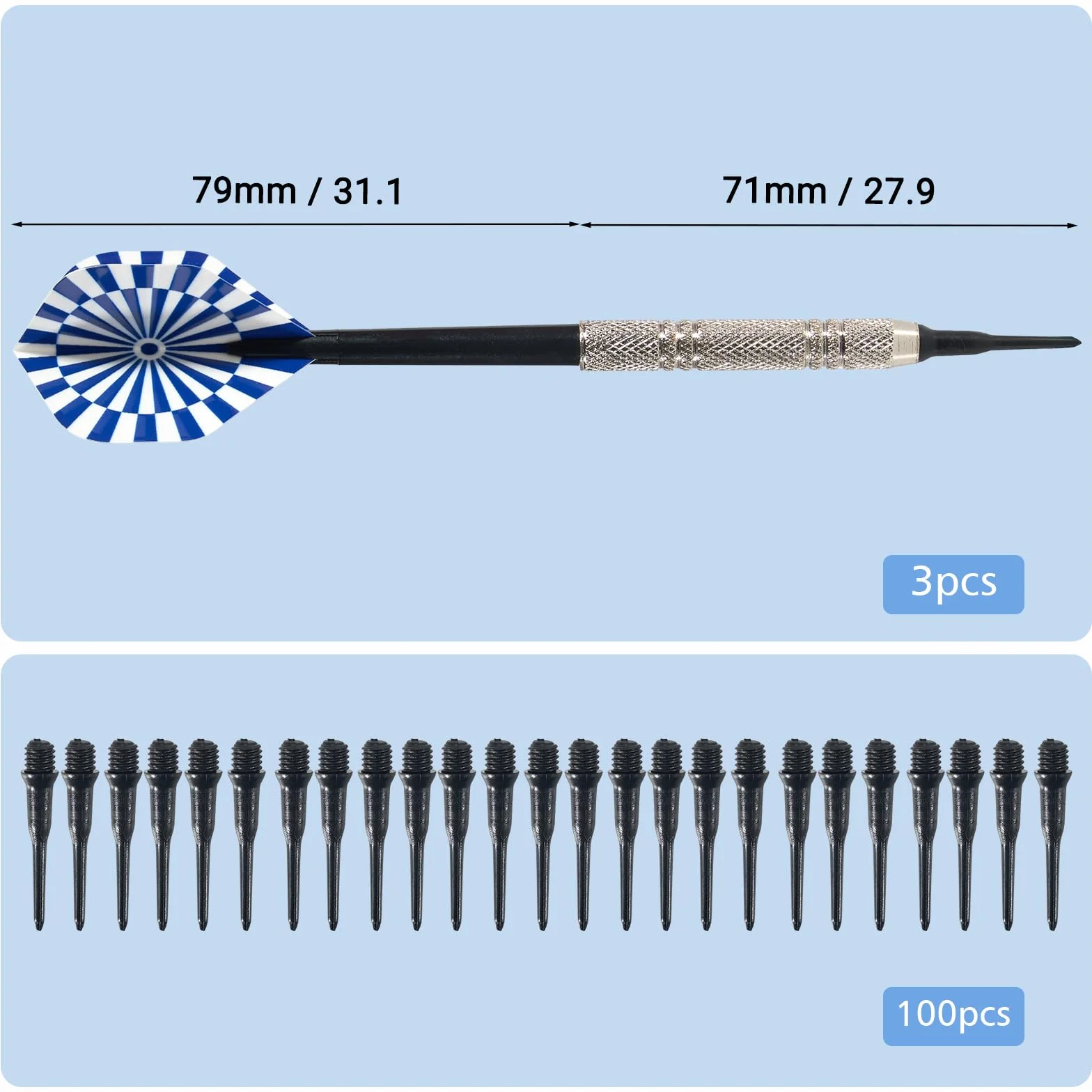 Elalove 12 Fléchettes à Pointe Plastique 14g avec 100 Embouts et 24 Ailettes - Set Professionnel pour Cibles Électroniques