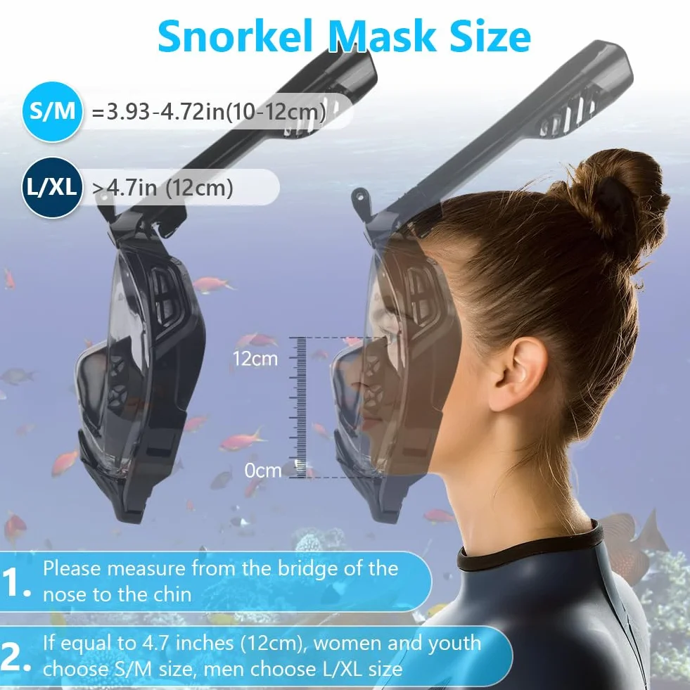 Masque de Plongée Intégral Adulte Vue Panoramique 180° Anti-buée Anti-Fuite Tuba Pliable Support Caméra