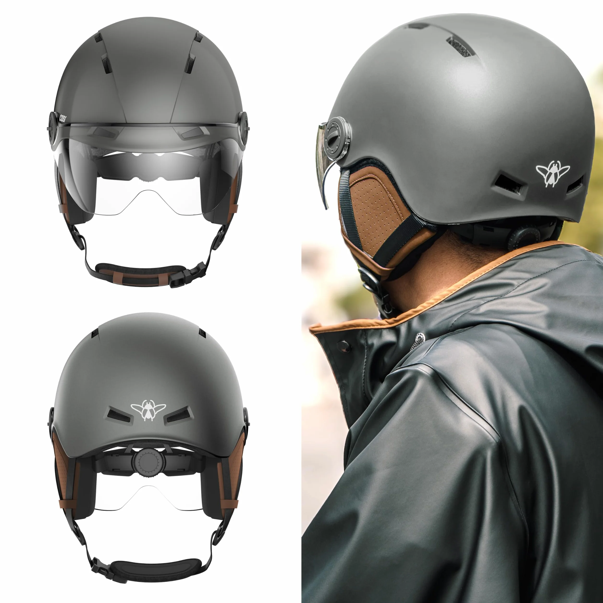 Casque Lifestyle Urbain Vélo Trottinette Électrique Visière Transparente Cache-Oreille Amovibles