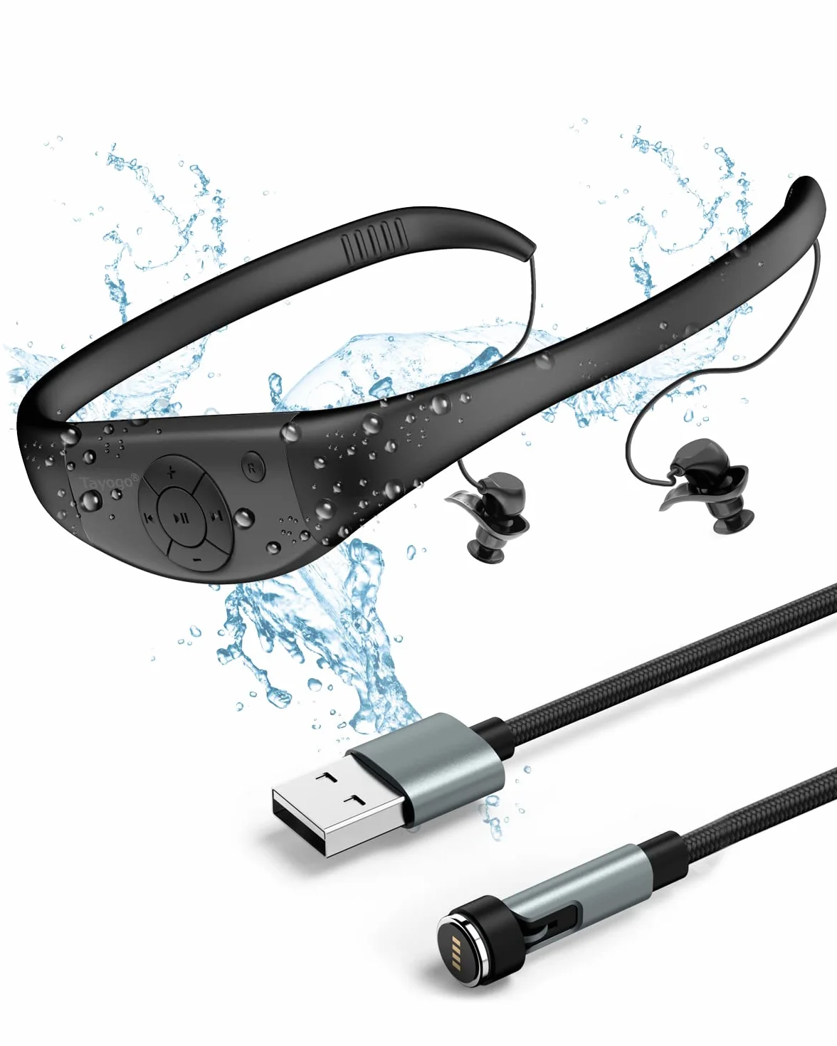 Tayogo Lecteur MP3 Natation IPX8 8GB Étanche avec Revêtement Silicone 20 Heures