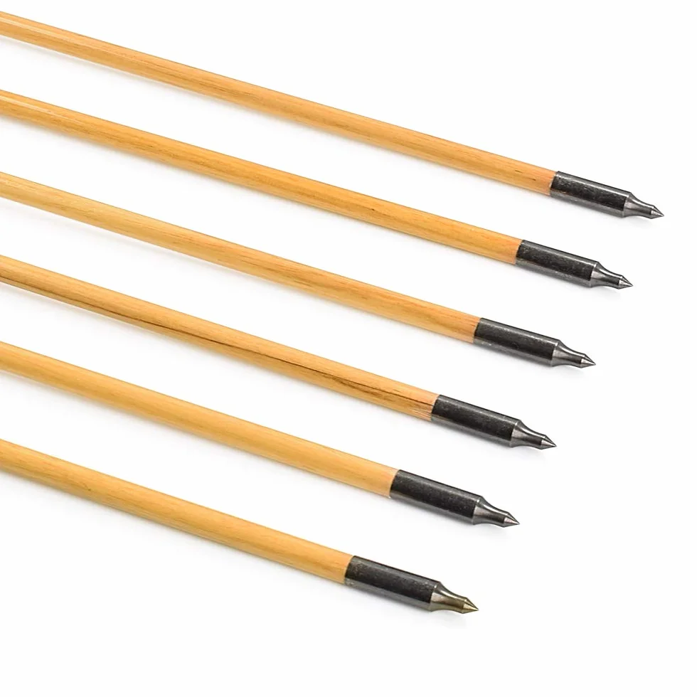 Flèches en bois 81 cm 12 pièces plumes naturelles 10 cm pour tir à larc chasse arc traditionnel recurve long