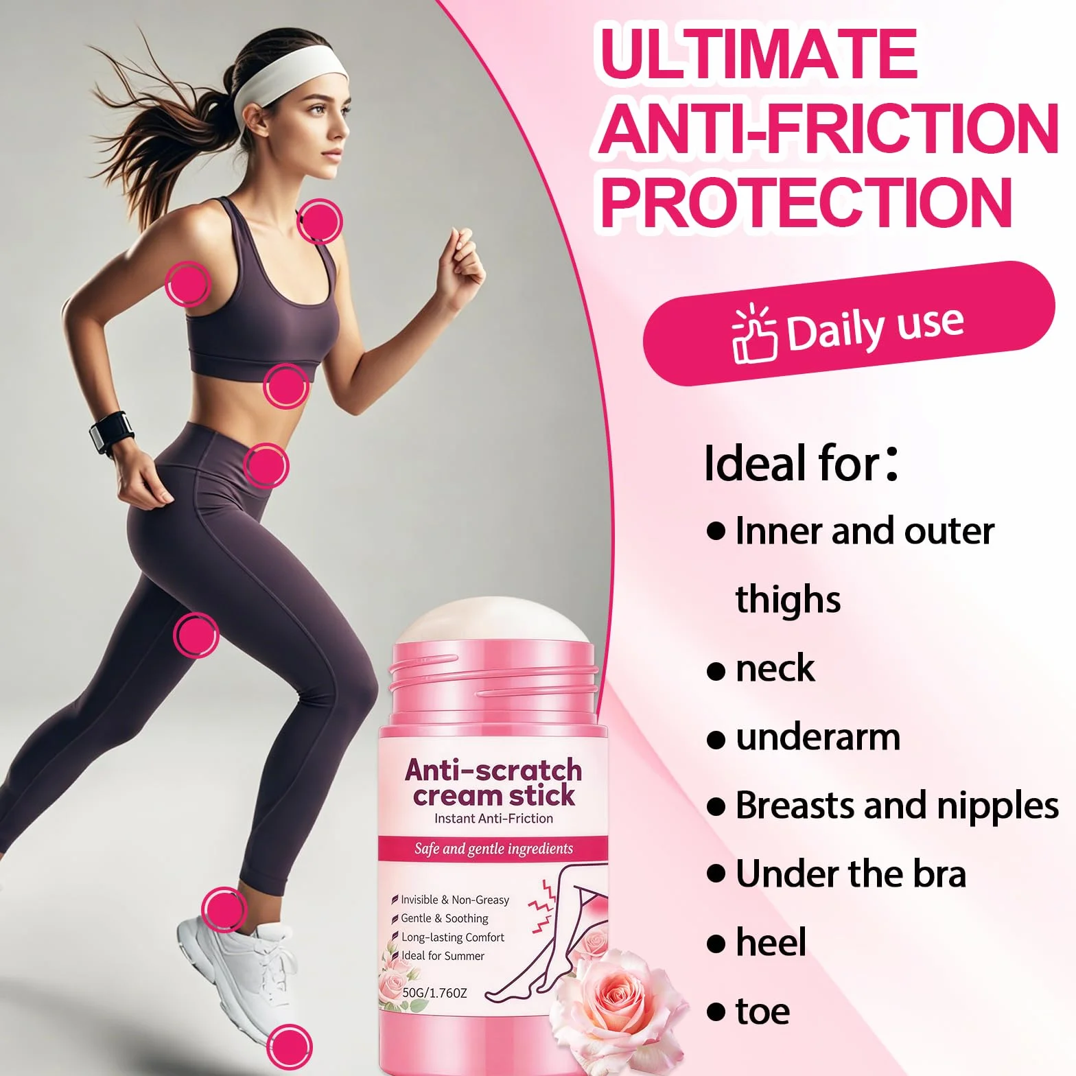 Crème Anti-friction pour Cuisses 50g, Anti Frottement Stick Imperméable Sportifs Coureurs