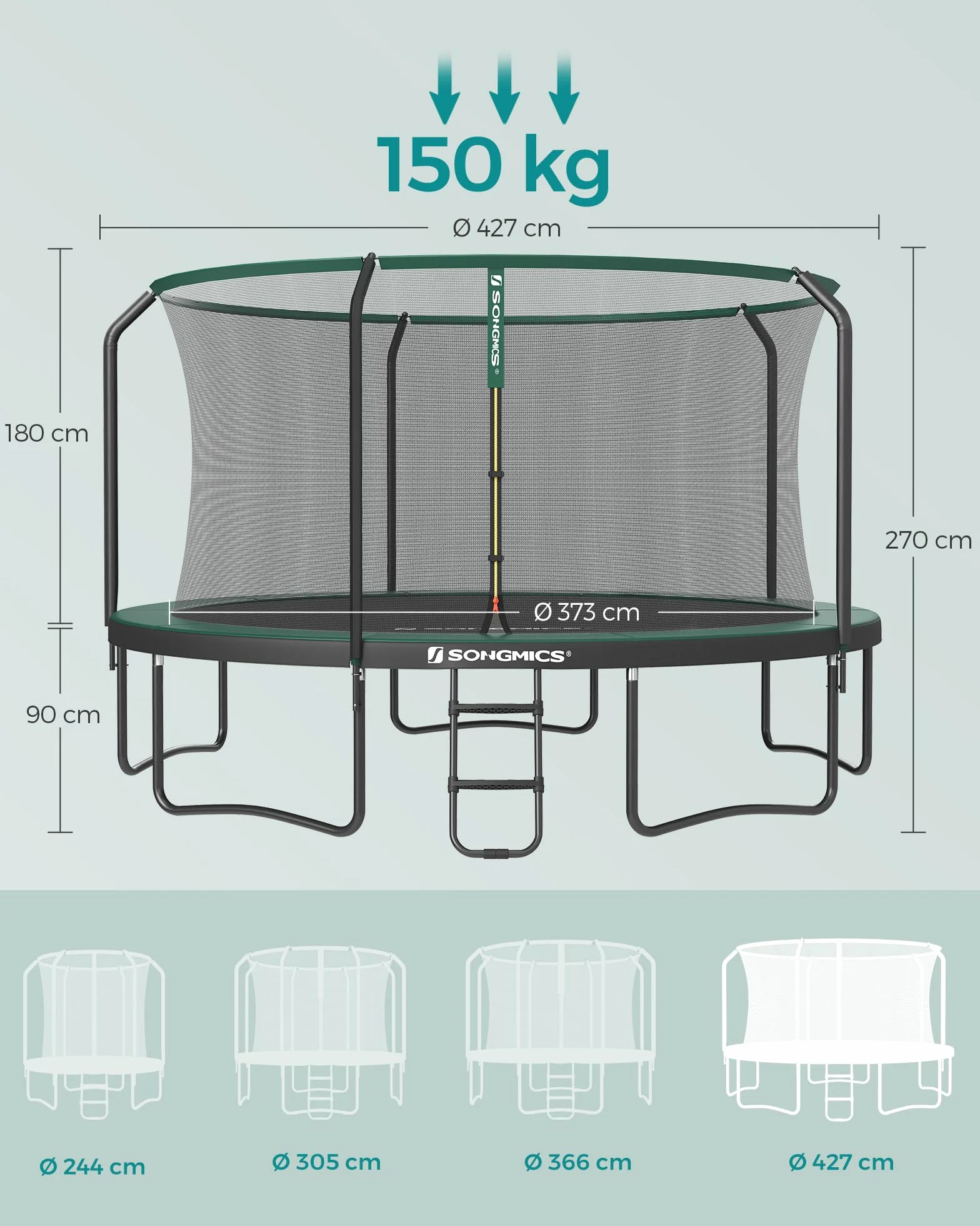 SONGMICS Trampoline pour Enfant avec Filet de Protection, Coussin de Sécurité, Échelle et Cadre en Acier