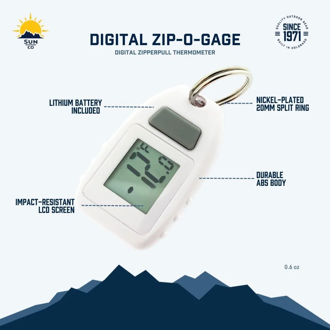 Sun Company Digital Zipogage Thermomètre numérique Compact Zipperpull pour Ski Snowboard Camping Temps Froid Plein air