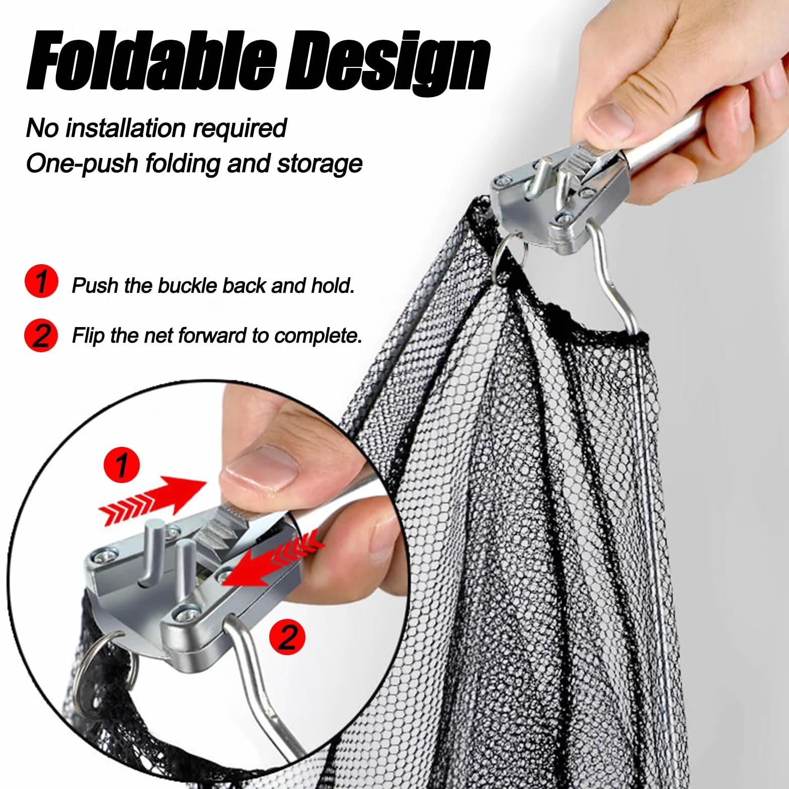 Épuisette de Pêche Pliable 30 x 30 cm Profondeur 20 cm Poignées Antidérapantes Filet en Nylon Portable