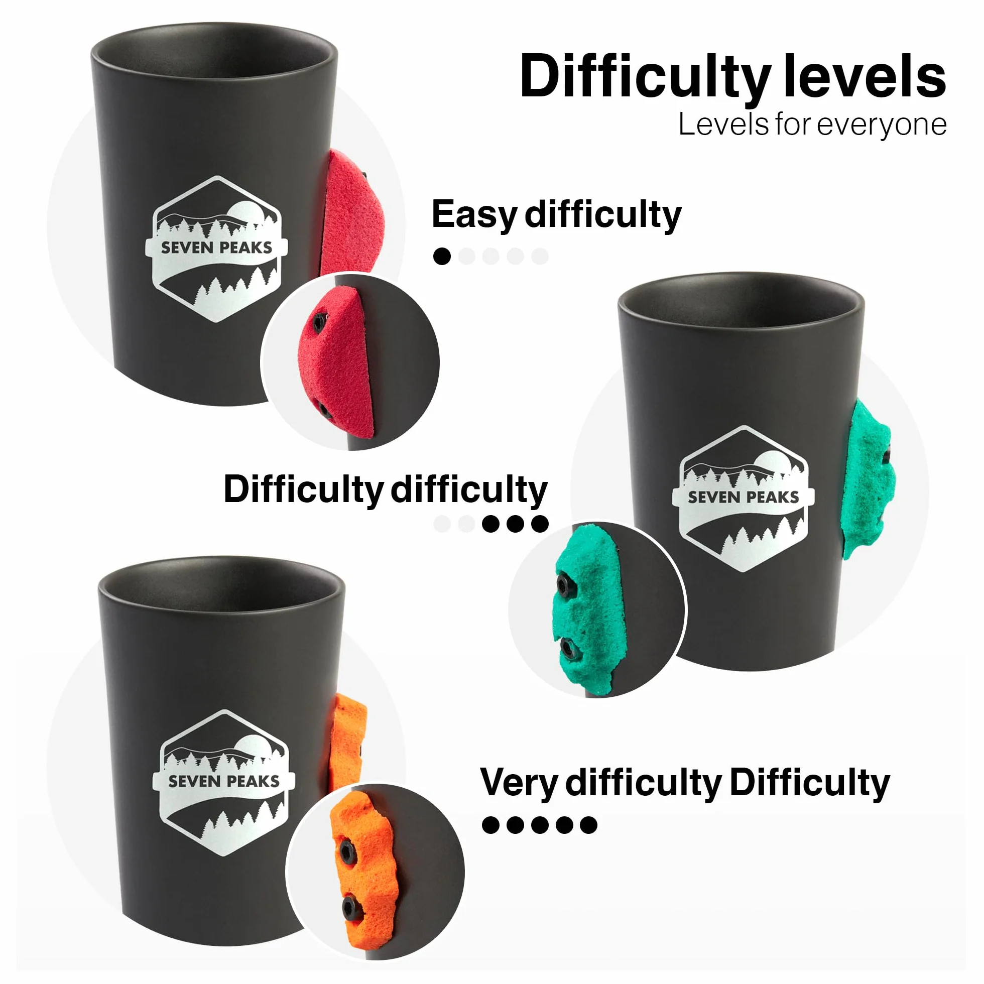 Seven Peaks Ceramic Climbing and Adventure Mug Professional Climbing Grip Microwave Safe Water Resistant Set of 3