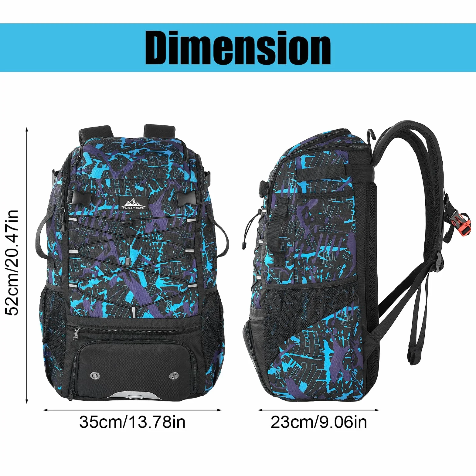Power King 45L Youth Baseball Bat Bag Large Capacity Backpack with Shoe Compartment Fence Hook Helmet Holder