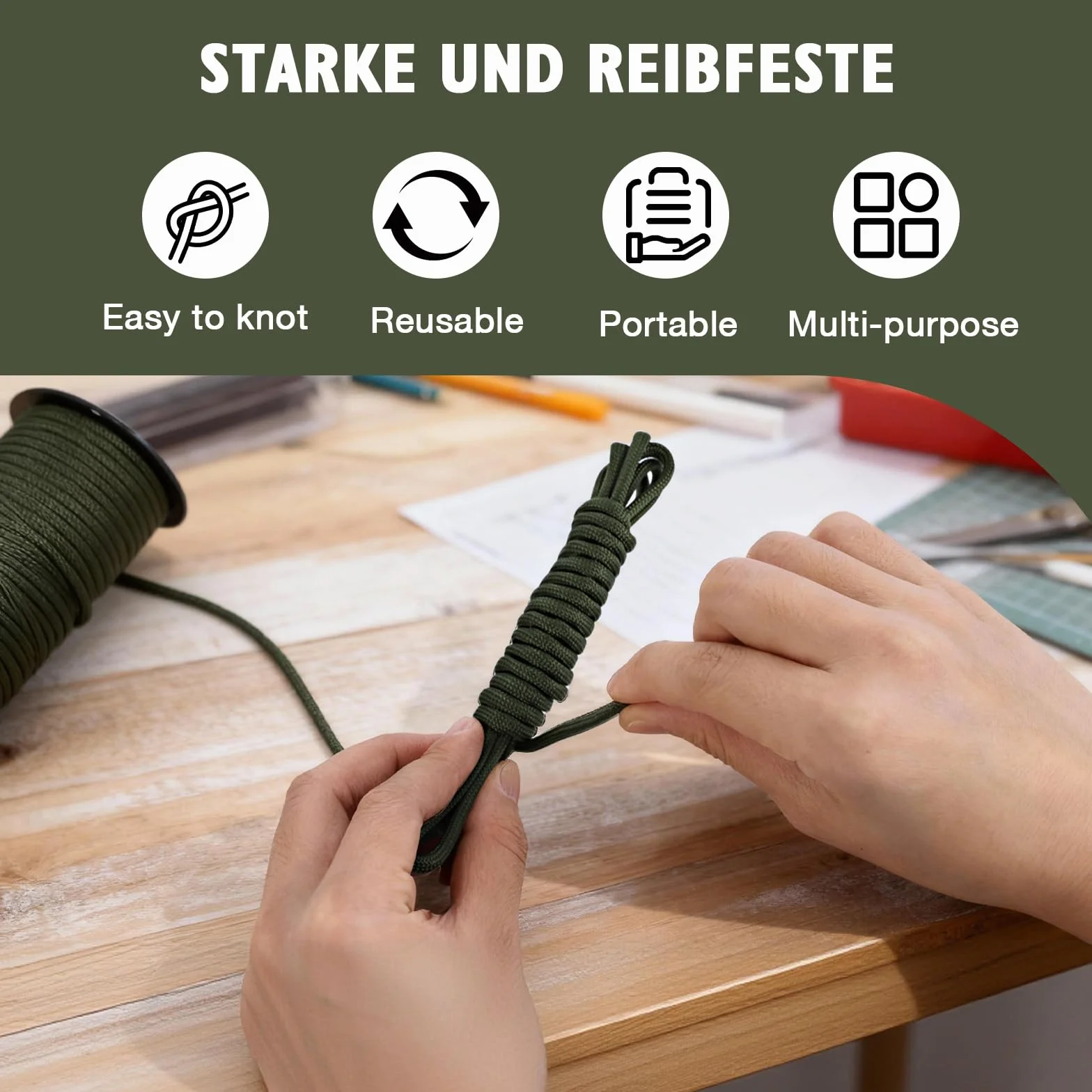 AiQInu Paracorde 4mm 30m 9 Brins Corde en Nylon Résistance 250kg Multifonction Vert Militaire