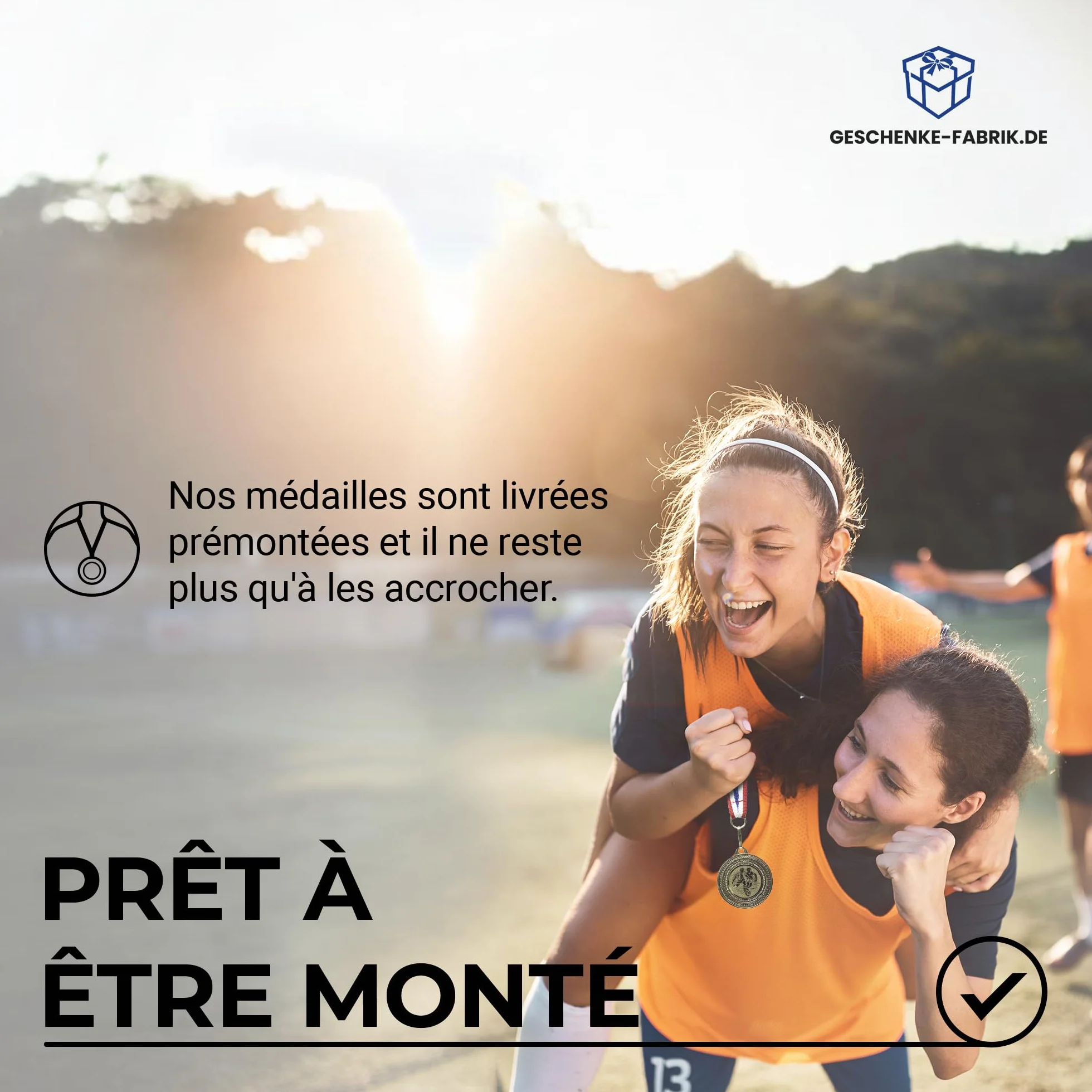 Médailles de Football dorées en métal Lot de 10 avec Ruban Bleu-Blanc-Rouge pour Enfants Clubs Tournois