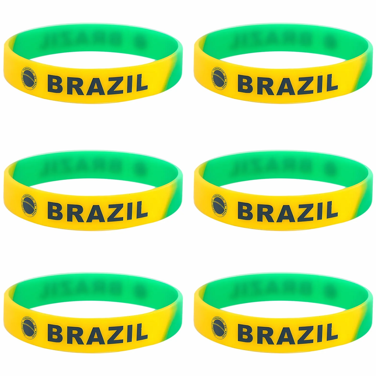 Lot de 6 Bracelets Silicone Drapeau Brésil Accessoires Supporters Football Fan Sportifestif Anti-Transpiration Résistant