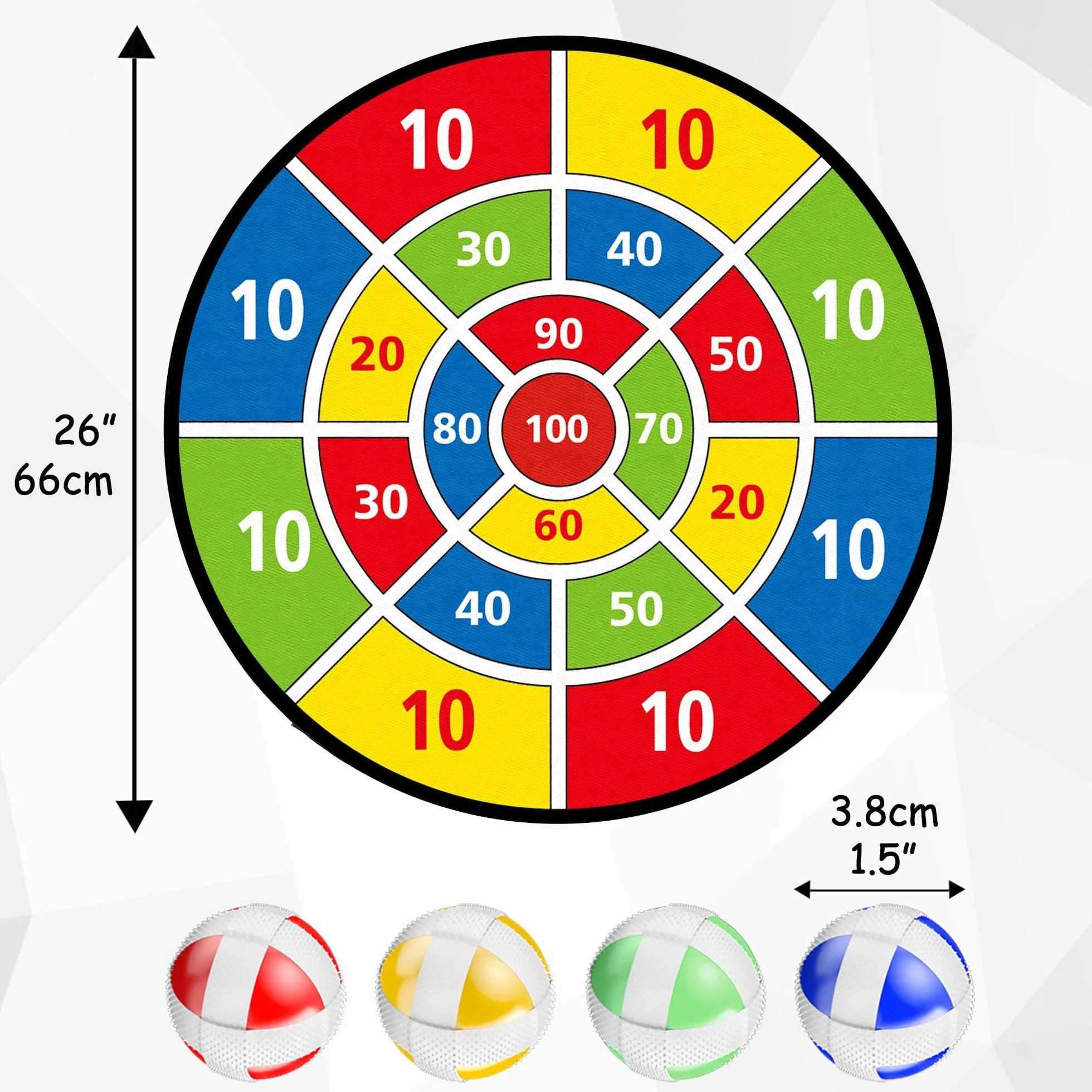 TOMYOU Cible de Fléchettes pour Enfants 66 cm 26 Pouces avec 16 Balles Jeu d'intérieur Extérieur