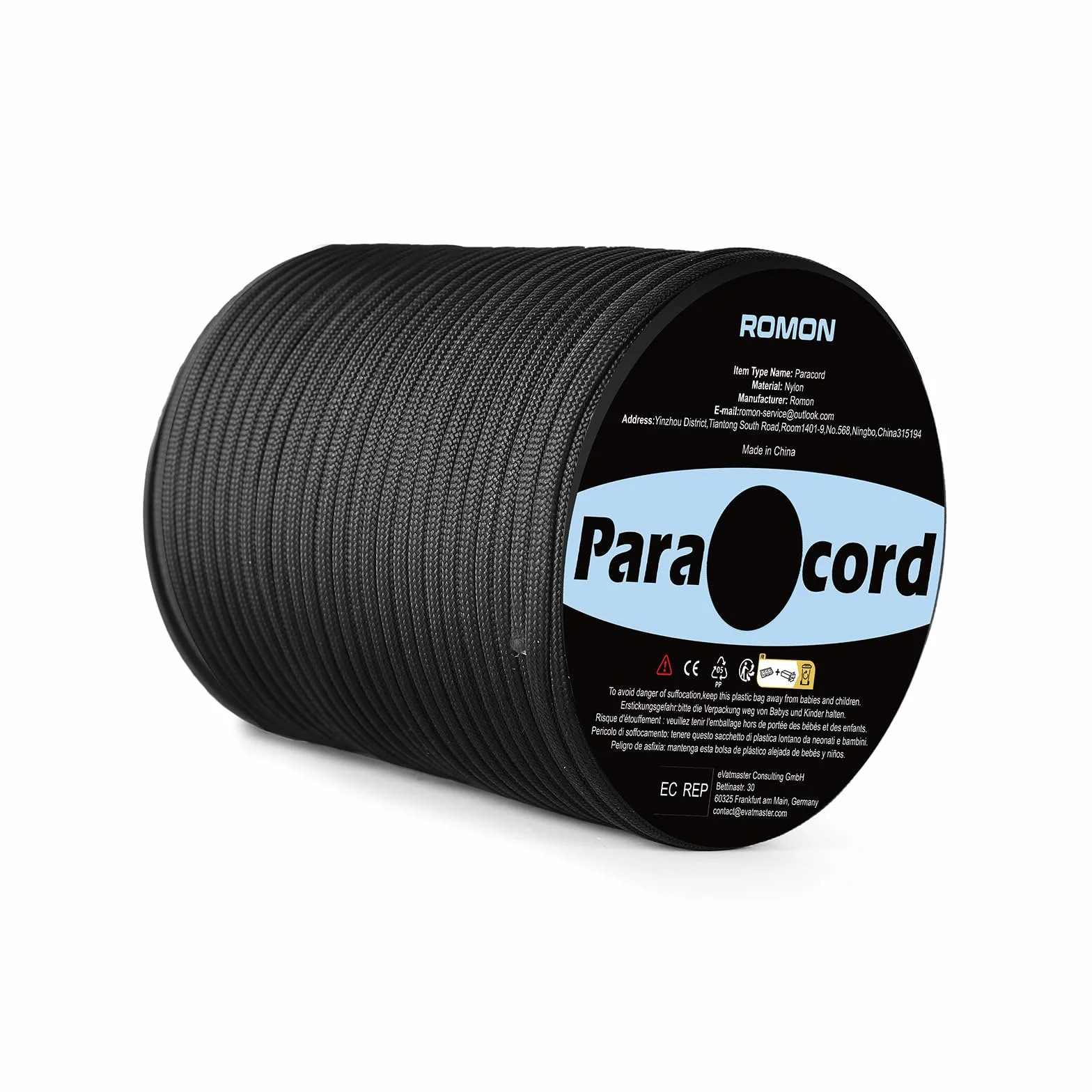 Romon Paracorde 4mm 550 9 Brins Nylon Tente Rope Survie Extérieur 250kg Charge Rupture Noir 50m