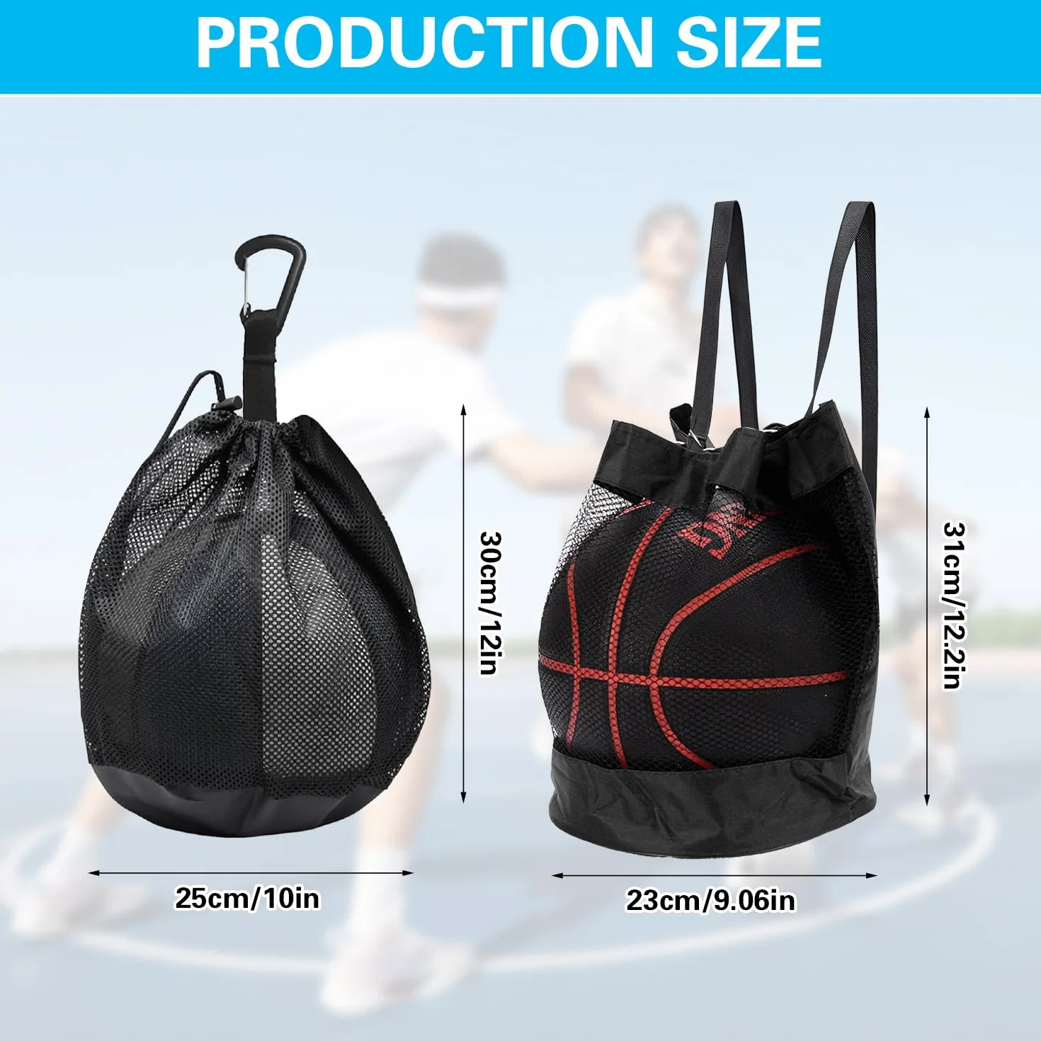 Sacs à Balles de Basket en Maille Oxford, Filet Pliable avec Poche Zippée pour Basketball, Football, Volley