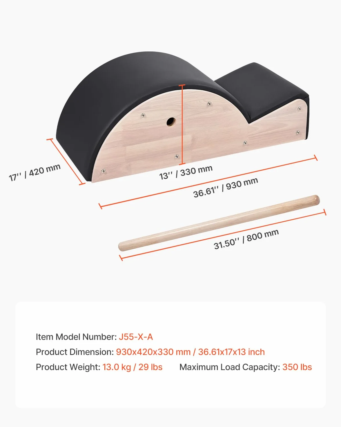 VEVOR Correcteur de Colonne Vertébrale Pilates, Arc Pilates en Bois d'Hévéa, Accessoire Yoga, Exercices Équilibre Étirement Renforcement Tronc