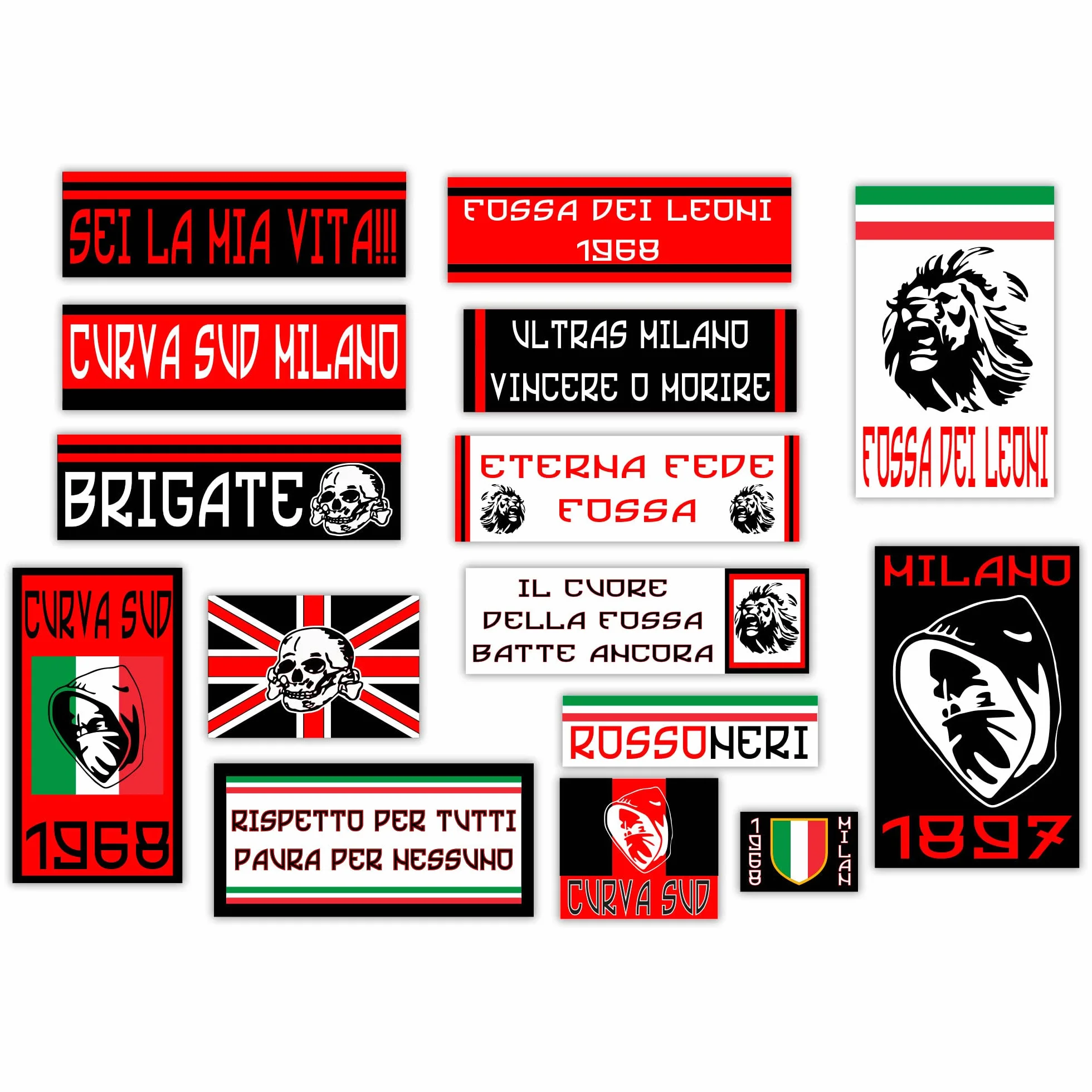 GamesMonkey® Kit de 15 autocollants Ultras Milan Scudetto Champion de football Vinyle brillant HD Imperméable extérieur voiture moto vélo casque
