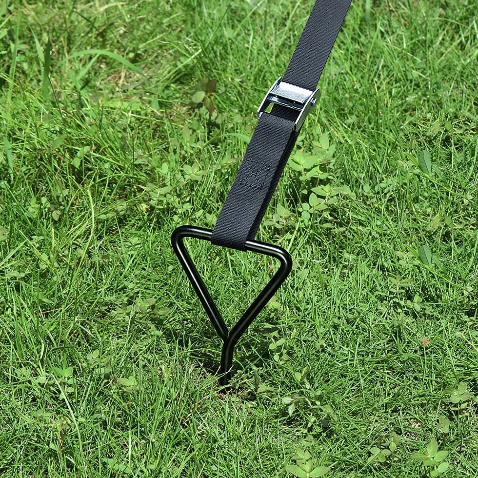 Piquets d'ancrage pour Trampoline Kit d'ancrage Au Sol Acier Galvanisé Inoxydables 4 Sangles Solides Noire