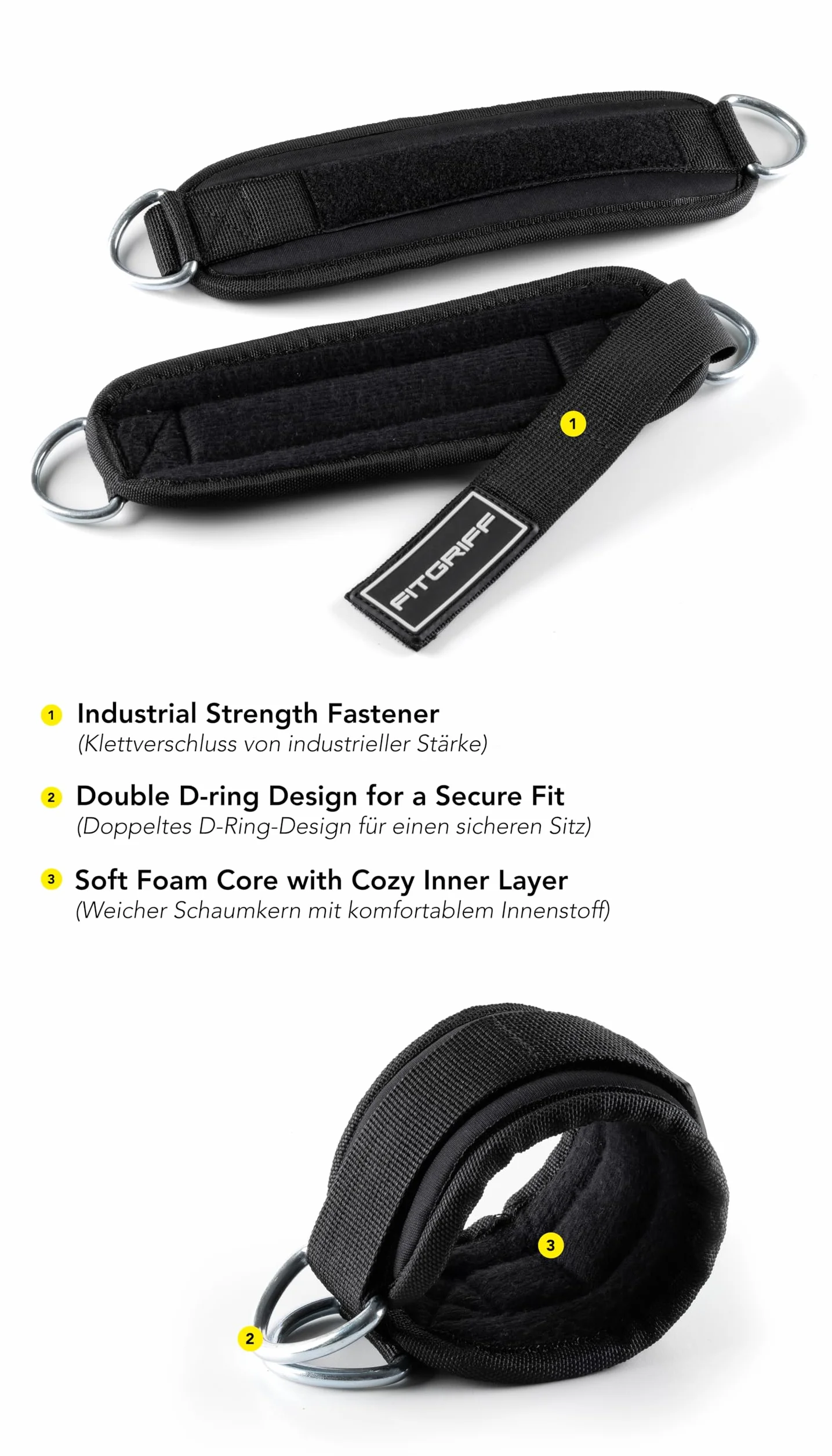 Fitgriff® Sangle Cheville Musculation Poulie V3 Rembourré - Ankle Straps pour Sport Kickback Entraînement des Fessiers