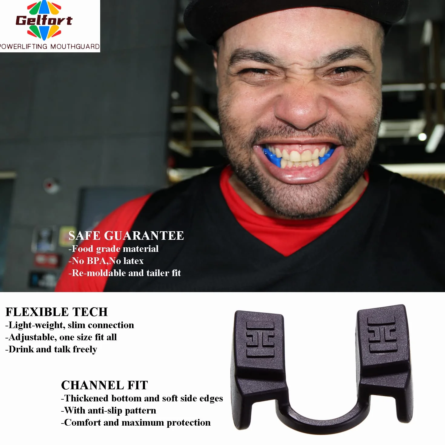 Protège-dents d'haltérophilie pour musculation, embout fitness design fin, noir 1 pièce