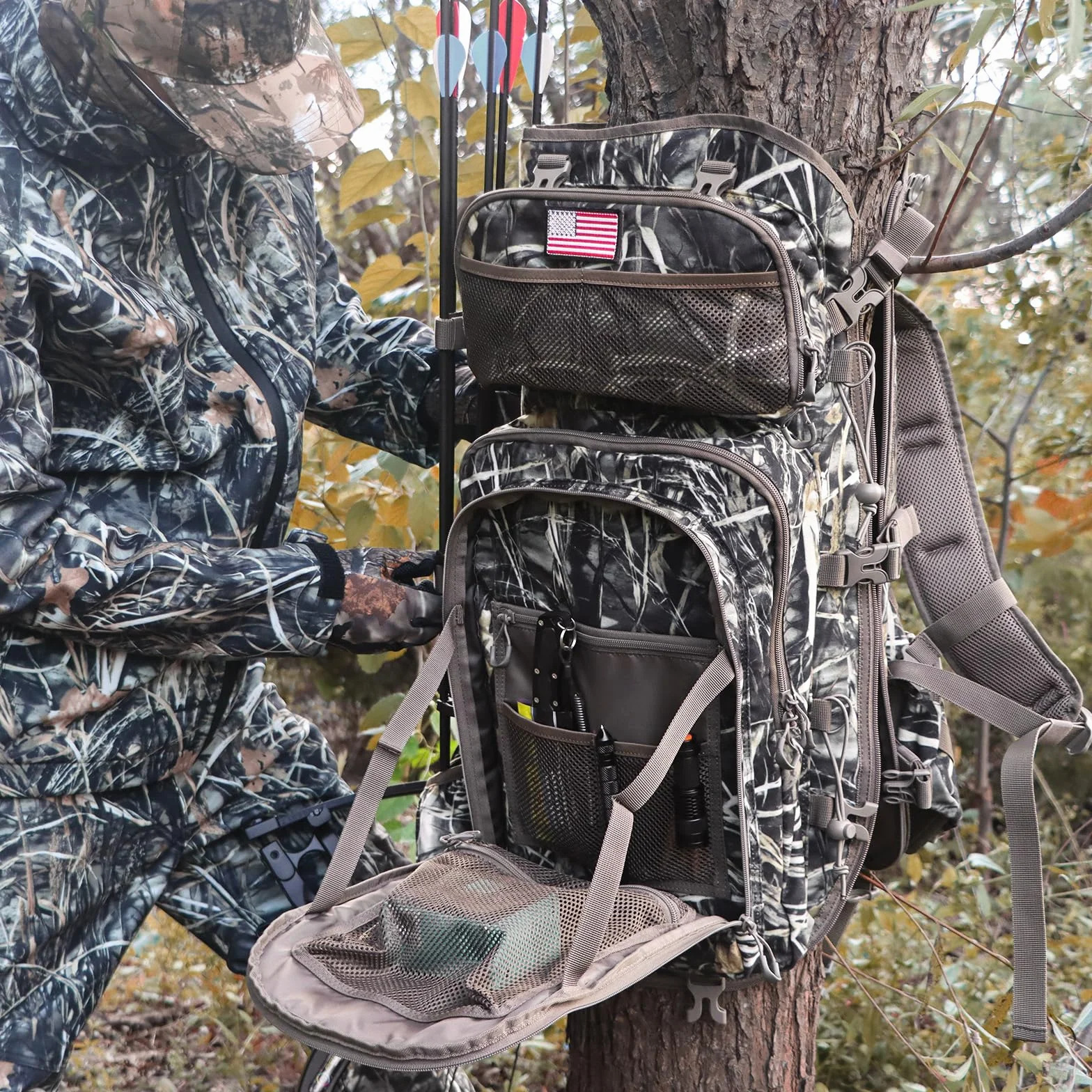 Sac à dos de chasse homme avec porte-arc, sac de chasse en selle et sac de sport