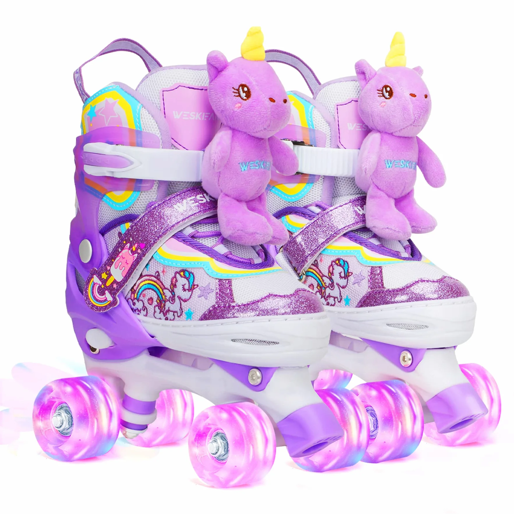 Patins à roulettes Enfant Licorne Roller Quad Ajustable avec Roues Lumineuses Taille Réglable Filles