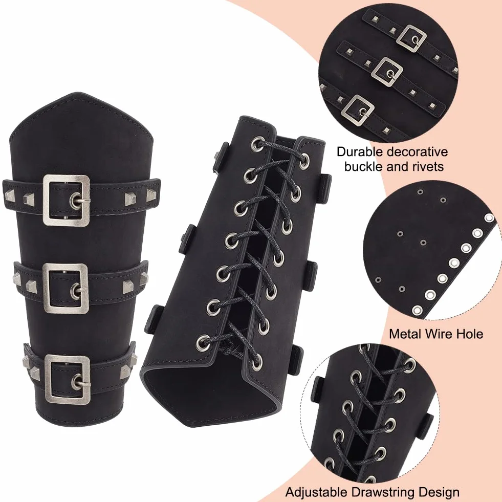 nbeads 2 Jeu Protège-Bras en Similicuir pour Adultes 19.5x23.8x1.5cm Médiévale Brassards Halloween Cosplay Noir