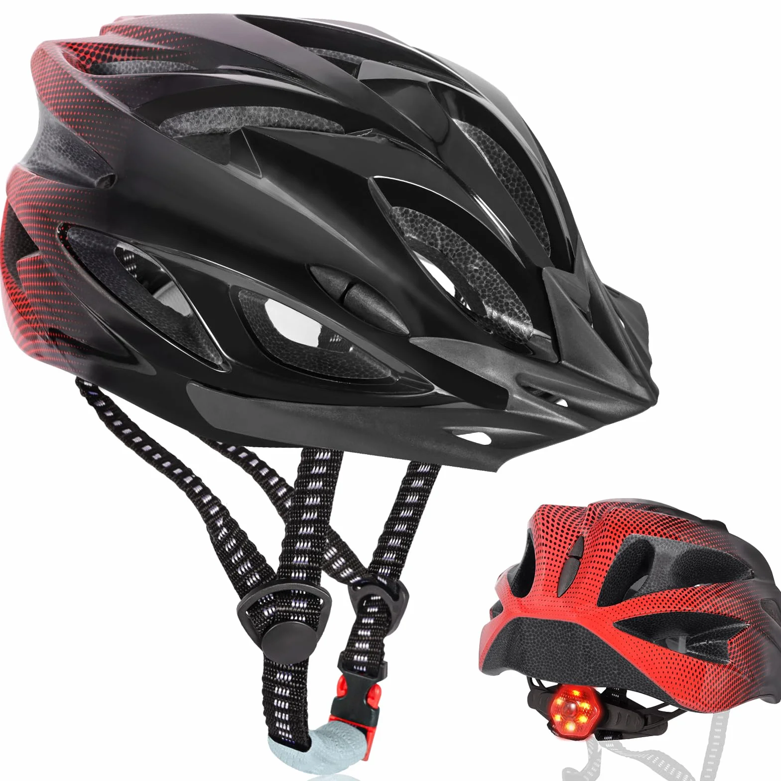 Casque de Vélo LED 3 Modes Léger Réglable Visière Amovible Taille 58-62 cm