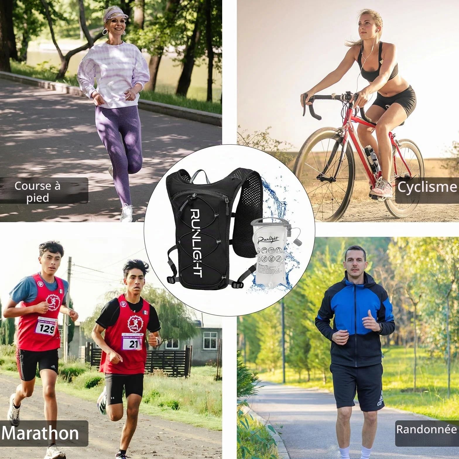 Runlight Gilet de course homme femme hydratation 1500 ml sangles réglables