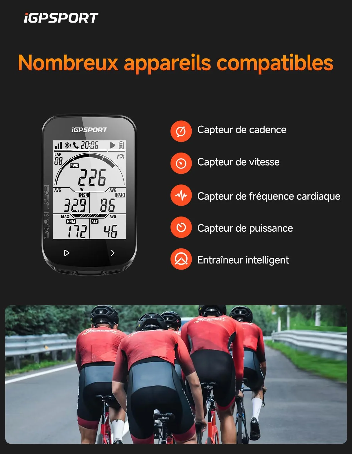 iGPSPORT BSC100S Compteur Velo GPS sans Fil, Écran 2,6'', 40H Autonomie, IPX7