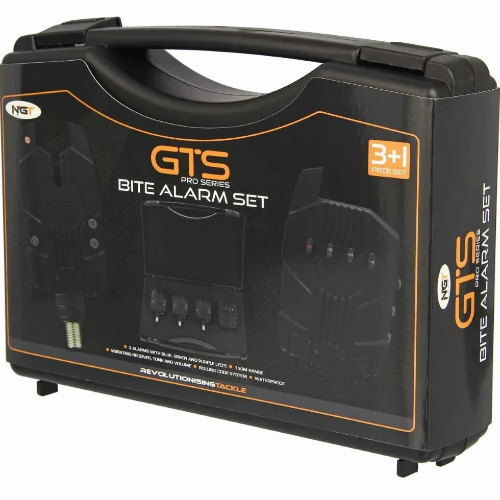 NGT GTS Pro Lot de 3 détecteurs de touche sans fil avec récepteur pour pêche à la carpe