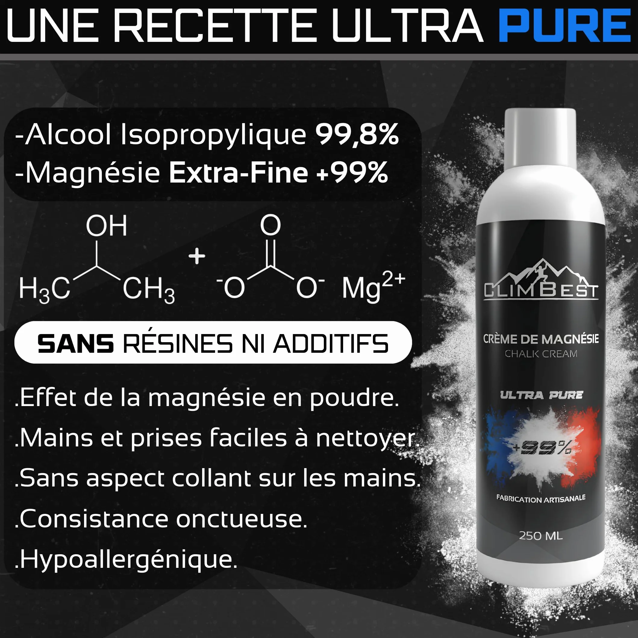 Magnésie Liquide Ultra Pure 250ml 500ml 1L Escalade Gymnastique Musculation Fabriquée en France