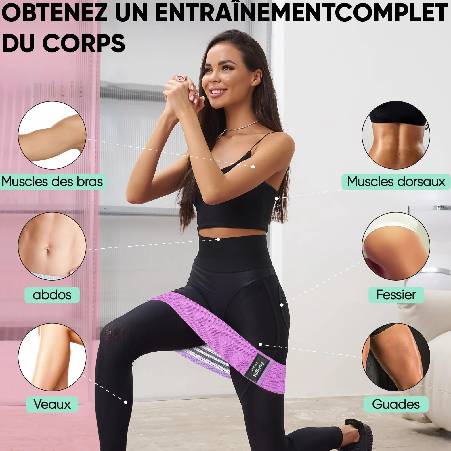 Suright Bande Élastique Musculation en Tissu, 3 Niveaux de Force, Élastique Sport Yoga Pilates Fitness