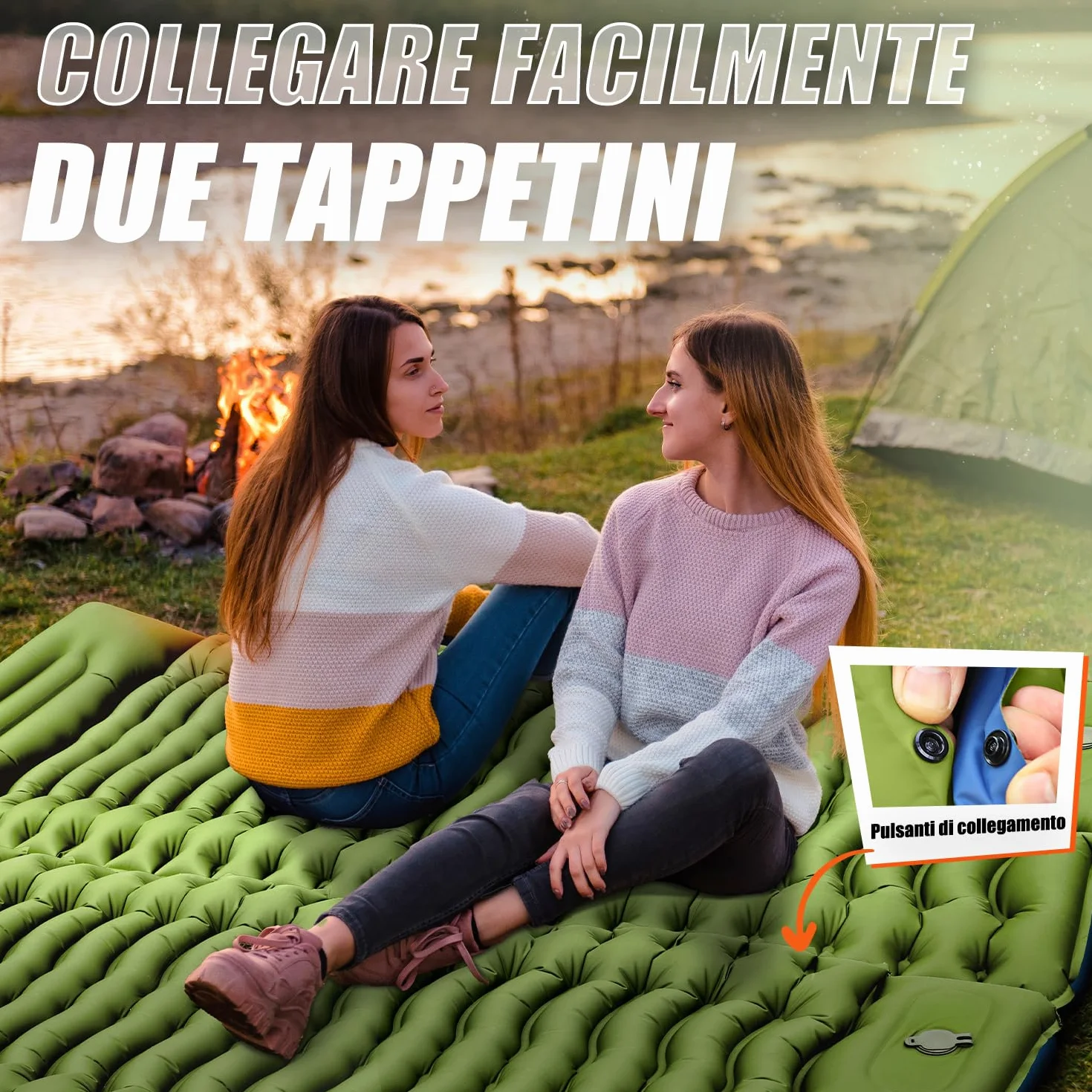 Matelas de Camping autogonflant ultraléger avec Oreiller et Pompe à Pied intégrée Portable Compact pour Trekking