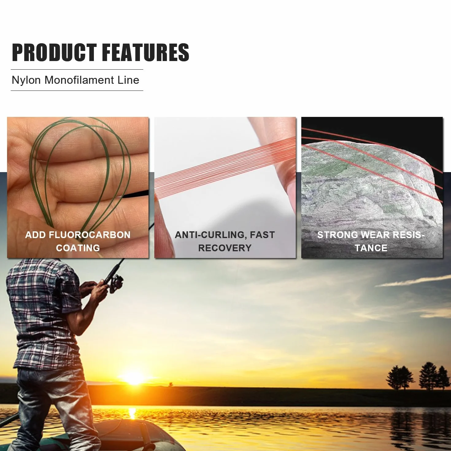Ligne de Pêche en Nylon Monofilament 200/500/1000M 5-35lb 4 Couleurs