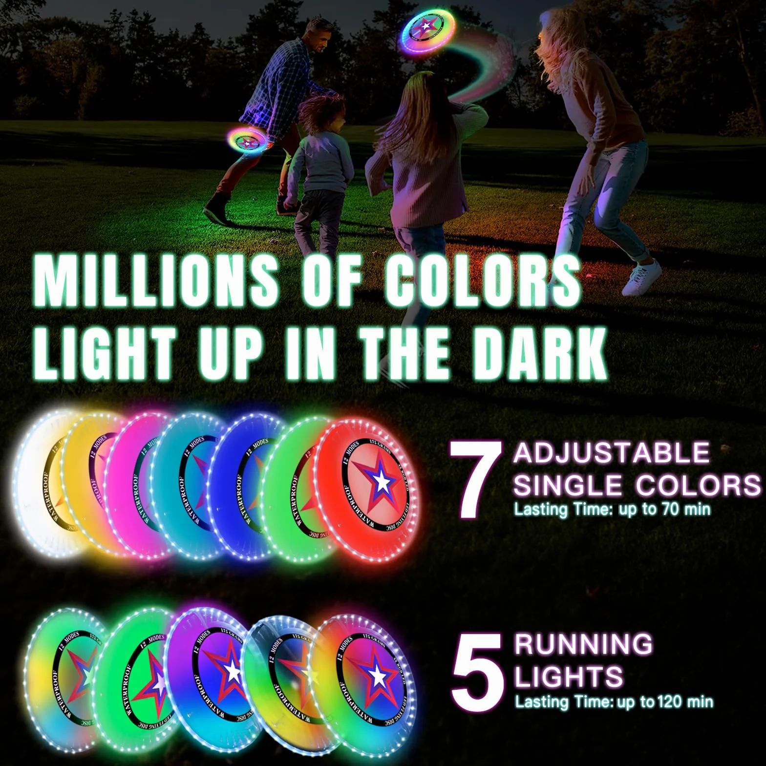 Disque volant à LED lumineux 175 g étanche jouet pour enfants adultes jardin camping
