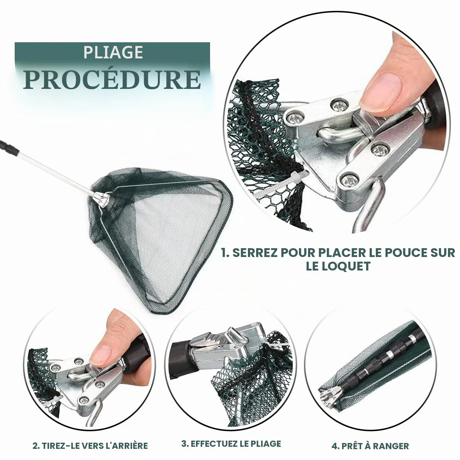 KK'S GLAMS Épuisette de pêche télescopique pliable 1,5 m alliage d'aluminium