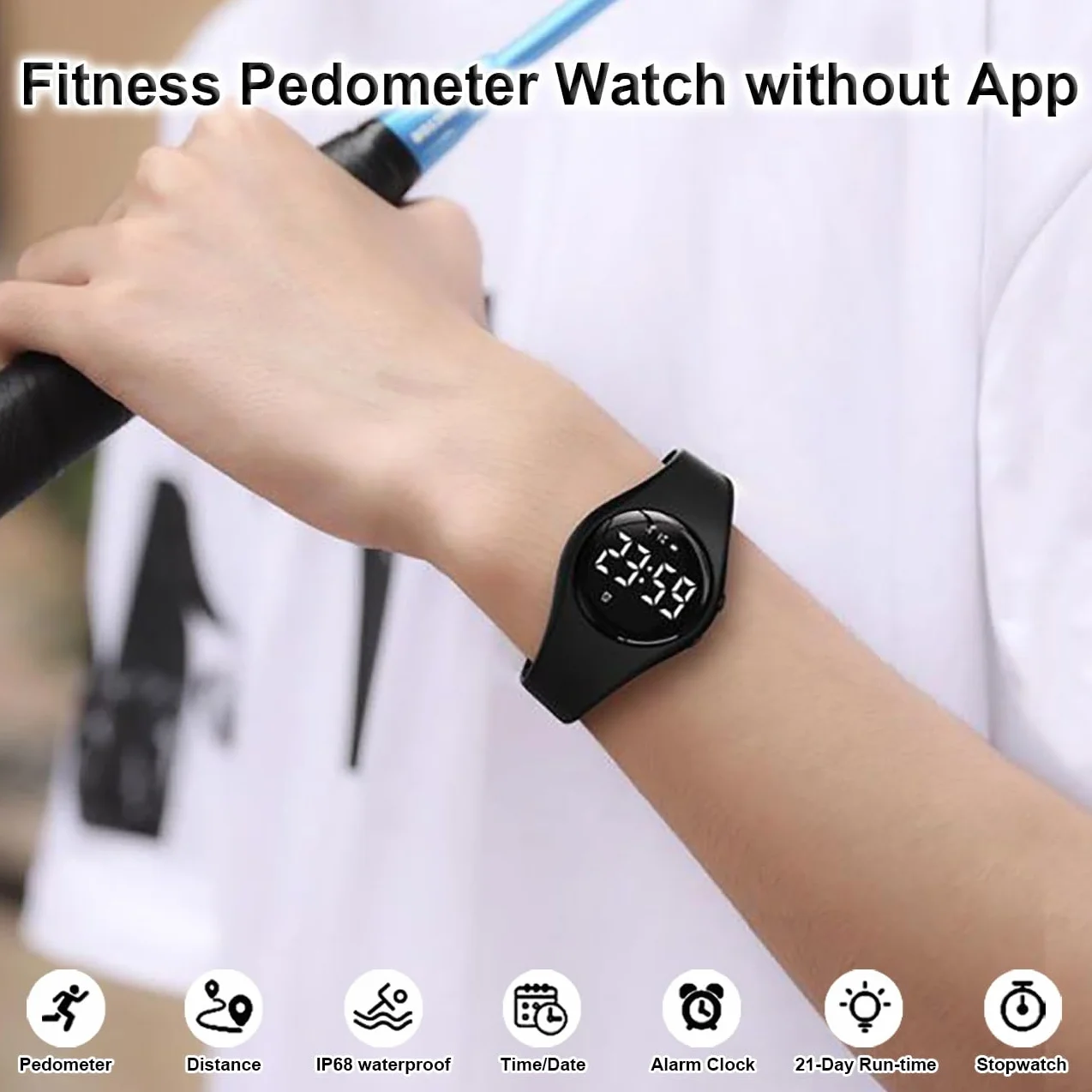 Montre Connectée Podomètre Rechargeable IP68 Etanche 20 Jours Batterie 3 Réveils Enfants Numérique