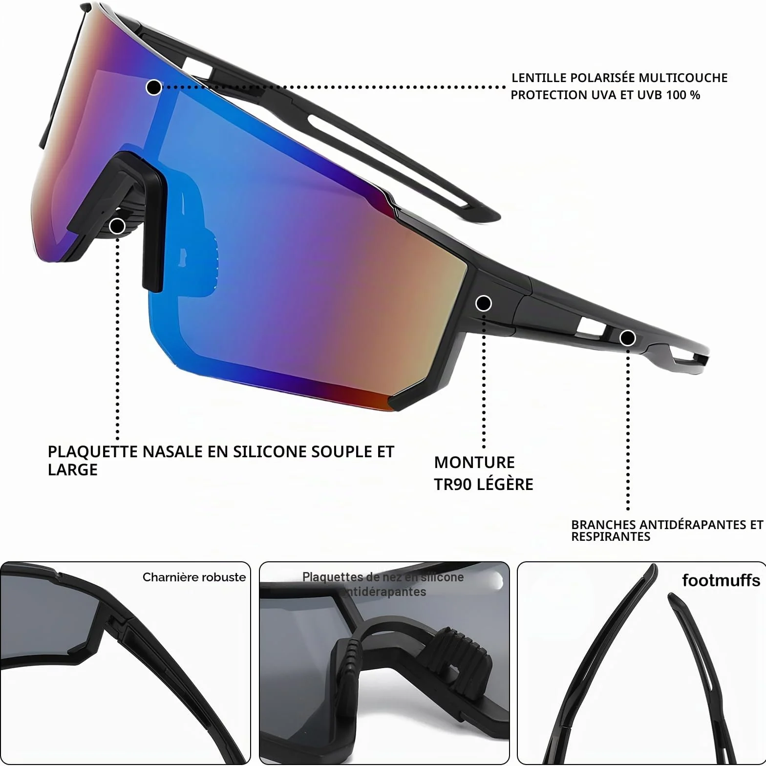 DabbOo Lunettes de Cyclisme Polarisées Homme Femme Protection UV400 pour Running Course à Pied Ski