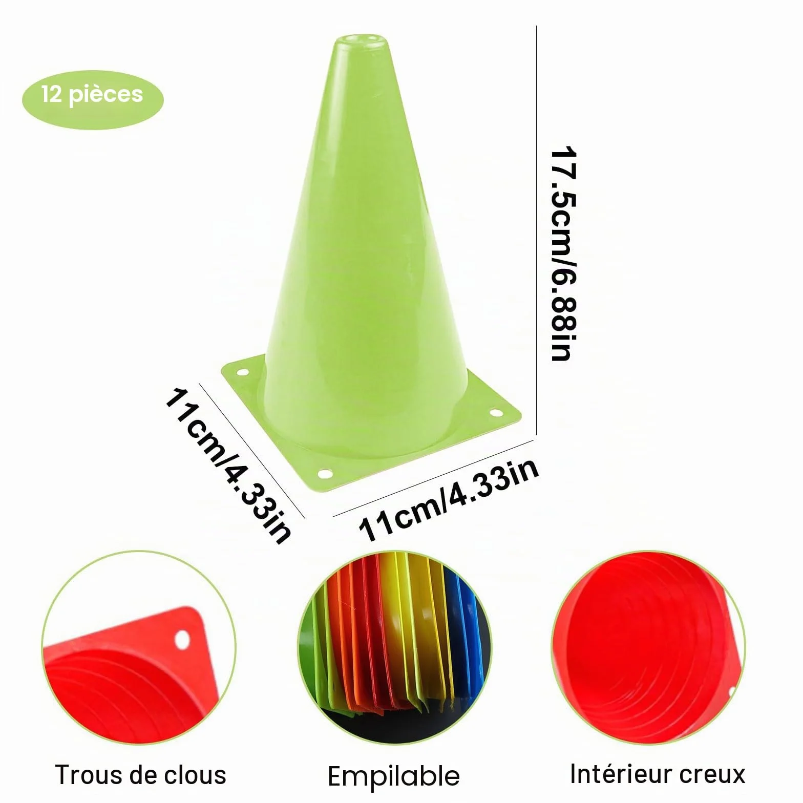 Cônes de Signalisation 17,5cm 6 Couleurs Plot Sport Football Entrainement