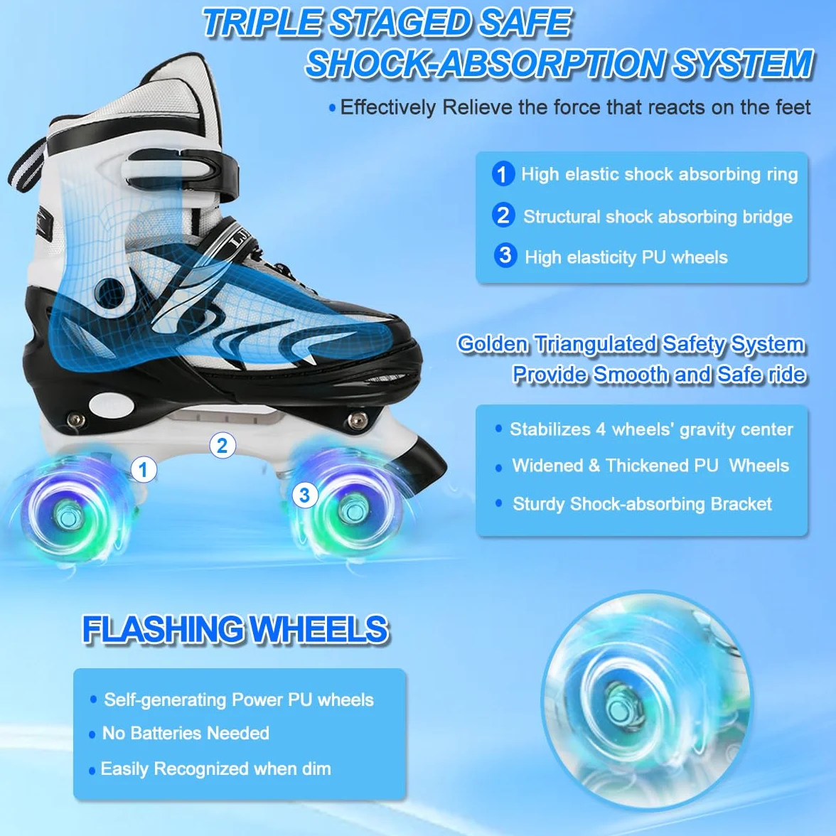 Patins à roulettes ajustables pour enfants avec roues lumineuses, 4 tailles