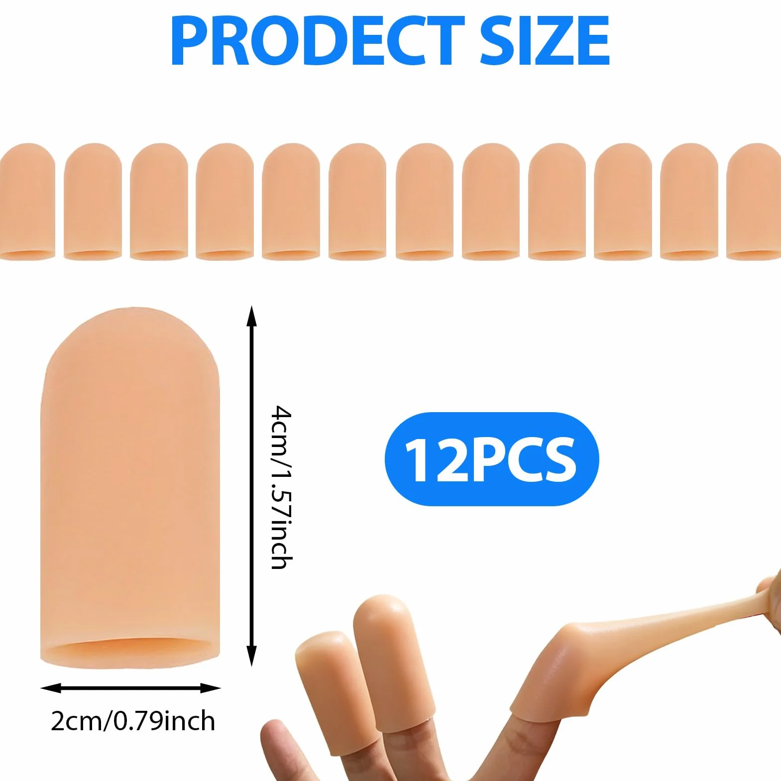 Protège-Doigts en Silicone 12 PCS, Pansements Doigts Imperméables, Protection du Bout des Doigts, Couleur Chair