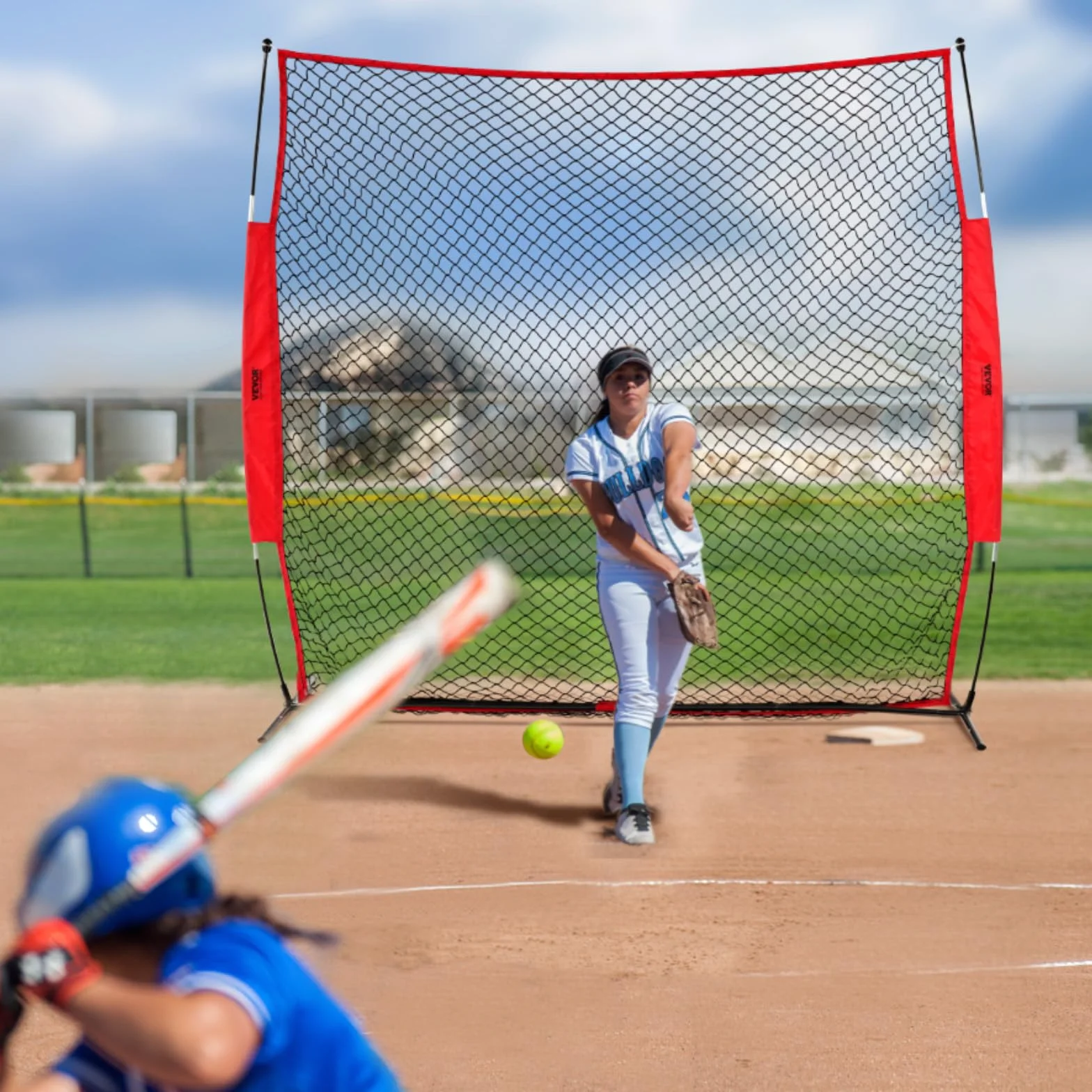 VEVOR Filet d'Entraînement Baseball Softball 238x212 cm, Filet de Protection Portable avec Sac de Transport, Équipement pour Receveur Crosse Football Hockey Jardin