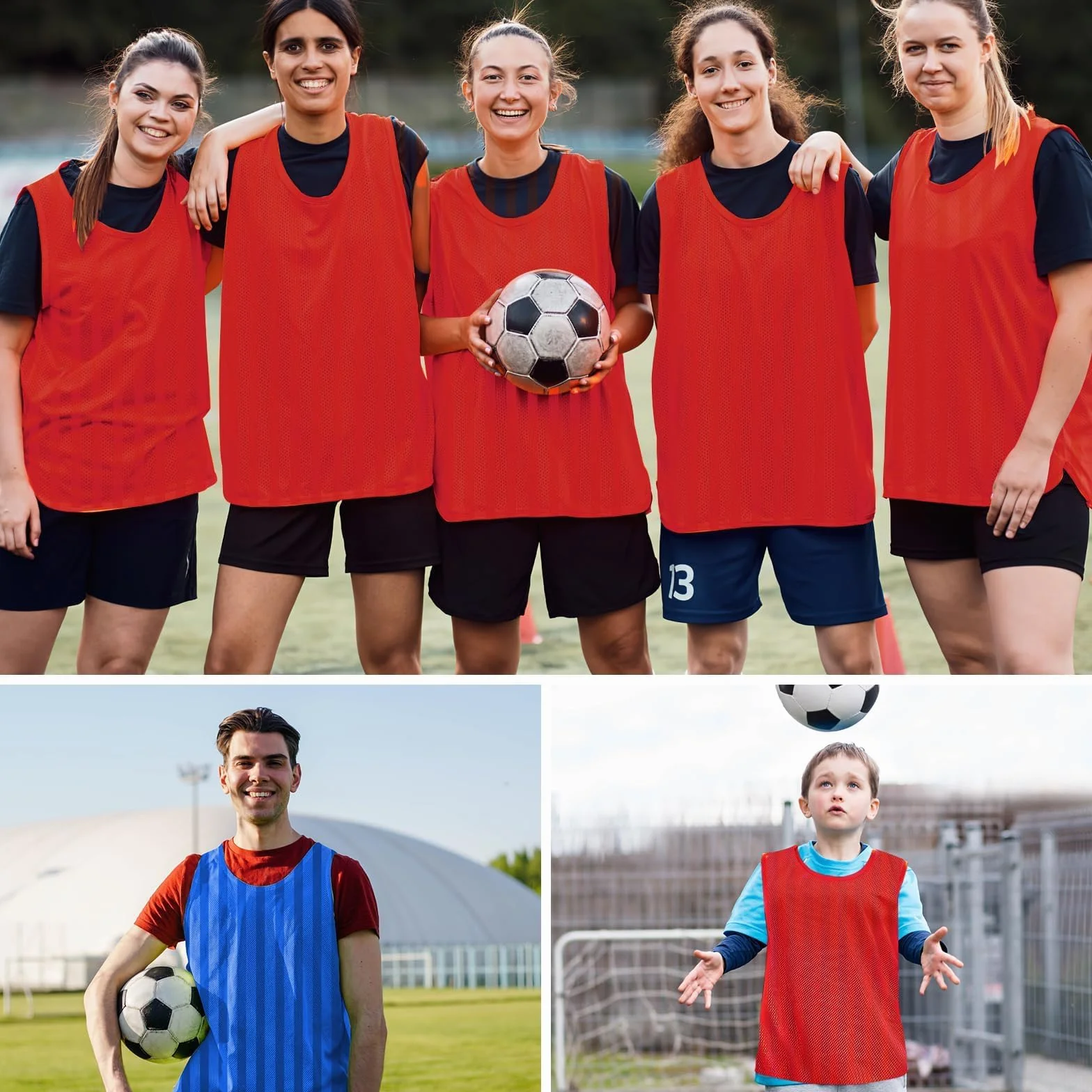 Lot de 24 Gilets d'Entraînement en Maille Respirante Rouge & Bleu pour Football Basketball Rugby