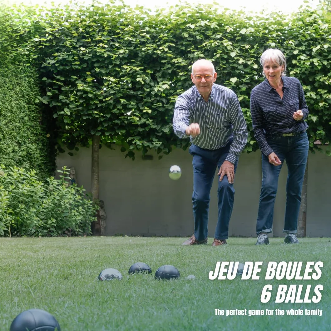 Engelhart Boules de Pétanque 74 mm 720 g 6 Boules Métal Noires et Chromées avec Sac Nylon Cochonnet