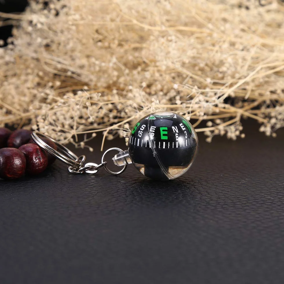 Porte-clés Boule 28 mm Boussole Liquide Mousqueton Thermomètre Randonnée Camping Survie Plein Air